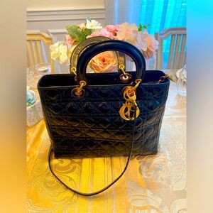 Christian Dior Lady Dior Large patent leather bag